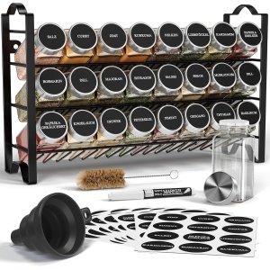 Kruidenrek 3-laags Metalen Kruiden Organizer met 24 Kruidenpotjes - Deco Haus Sorteerset - Keuken Accessoires - Zwart
