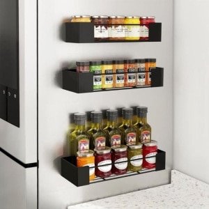 Kruidenrek Ophangbaar - Kruidenpotjes Wandrek - Organizer Keuken Accessoires - Kruidenrekken Magnetisch Ophangbaar - Keukenrek - Zwart - Geschikt voor bijna alle Kruidenpotjes
