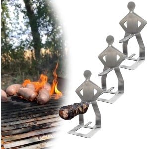 Premium BBQ Accessoires voor Mannen: Camping Grill & BBQ Stand Set met RVS Barbecue Worst Rack, Outdoor Keuken Accessoires, Grappig Hot Dog Gereedschap (met borstel)