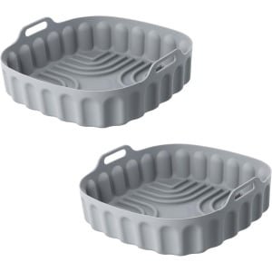 Set van 2 siliconen airfryer-vormen - vierkante opvouwbare bakvormpjes - herbruikbare airfryer-accessoires - voeringen voor keuken - wasbare rechthoekige bakrekvormen om te koken (20,5 cm - grijs)