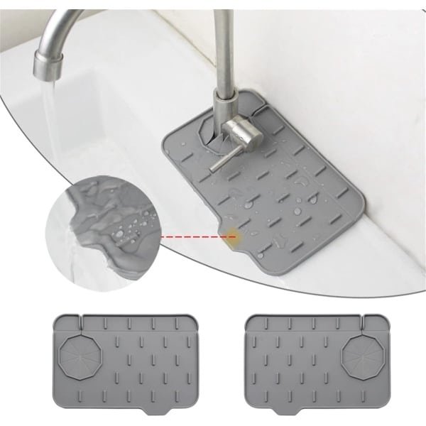 Siliconen kraanmat - Afvoerpad - Eco-vriendelijke Siliconen Kraan Afdruipmat - Siliconen Mat voor Kraan - Keuken Accessoires-Gootsteenmat - Afvoerpad en Moderne Grijs Design