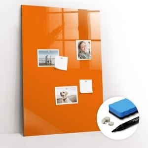 Tulup Whitebord - Kleur Oranje Magneetbord - 60 cm x 90 cm - Magnet Board - Interieur Accessoires Kantoor - Magnetisch Bord - Ideeënbord Thuiswerkplek - Inclusief Gratis Magneten & Marker & Spons - Memobord Keuken - Magneetbord Rechthoekig