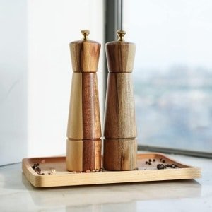 Verstelbare Zout en Peper Molen Set - Huishoudelijk Keuken Accessoire - 2 Stuks - Acacia Hout - 22 cm