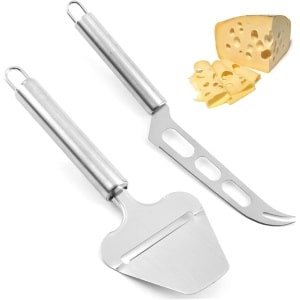 Zeynomax - Kaasmes en Kaassnijset van roestvrij staal - 2 stuks - Met haken en botersnijder - Kaasschaaf en kaasschep - Perfect voor zachte kaas snijden - Keuken accessoires