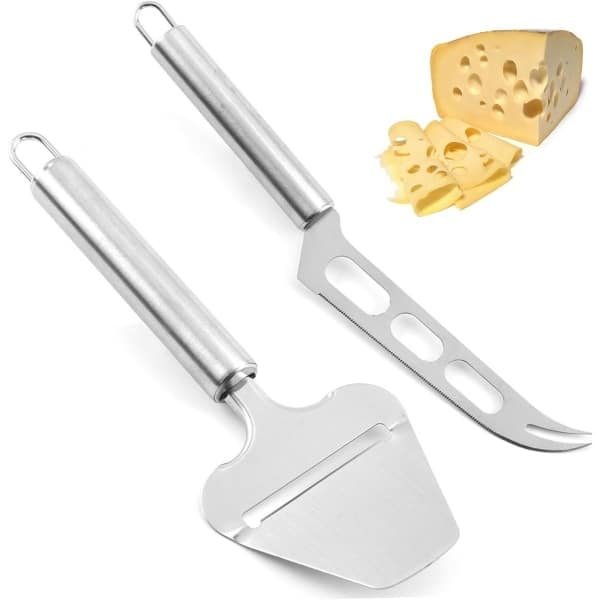 Zeynomax - Kaasmes en Kaassnijset van roestvrij staal - 2 stuks - Met haken en botersnijder - Kaasschaaf en kaasschep - Perfect voor zachte kaas snijden - Keuken accessoires