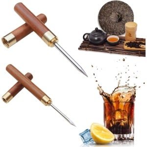 Zeynomax Roestvrij Stalen Ijspriem Set - 2 Stuks Met Houten Handvat | Thee Accessoires voor Keuken en Bar | Roestvrij Staal | Ijspriem voor Barkeeper en Picknicks