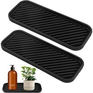 Zeynomax - Set van 2 hittebestendige siliconen dienbladen - antislip afdruiprek voor keuken - droogmat en organizer - zwart - hittebestendig - keuken accessoires