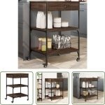 vidaXL Keukentrolley 60x48x89,5 cm bewerkt hout bruin eikenkleurig - Keuken Trolley - Keukenkast - Houten Trolley - Bruine Keukenaccessoires - Kookeiland Accessoires