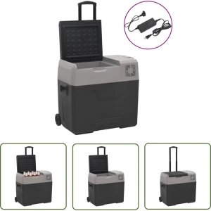 vidaXL Koelbox met wielen en adapter 40 L polypropeen zwart en grijs - Koelbox - Koelzak - Caravan Accessoire - Camper Accessory - Outdoor Keuken