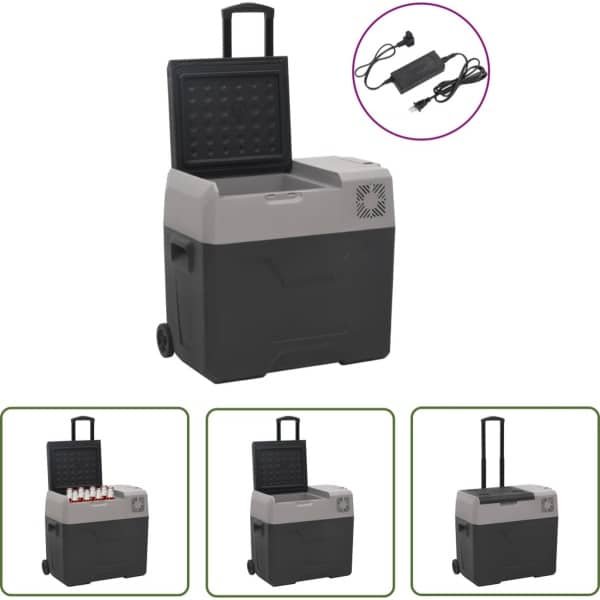 vidaXL Koelbox met wielen en adapter 40 L polypropeen zwart en grijs - Koelbox - Koelzak - Caravan Accessoire - Camper Accessory - Outdoor Keuken