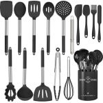 16 STKS Siliconen Keukengerei, Hittebestendige gebruiksvoorwerpen Set met premium roestvrijstalen handgrepen voor koken en bakken, niet-stick spatel keuken gadgets kookgerei set