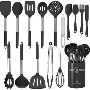 16 STKS Siliconen Keukengerei, Hittebestendige gebruiksvoorwerpen Set met premium roestvrijstalen handgrepen voor koken en bakken, niet-stick spatel keuken gadgets kookgerei set