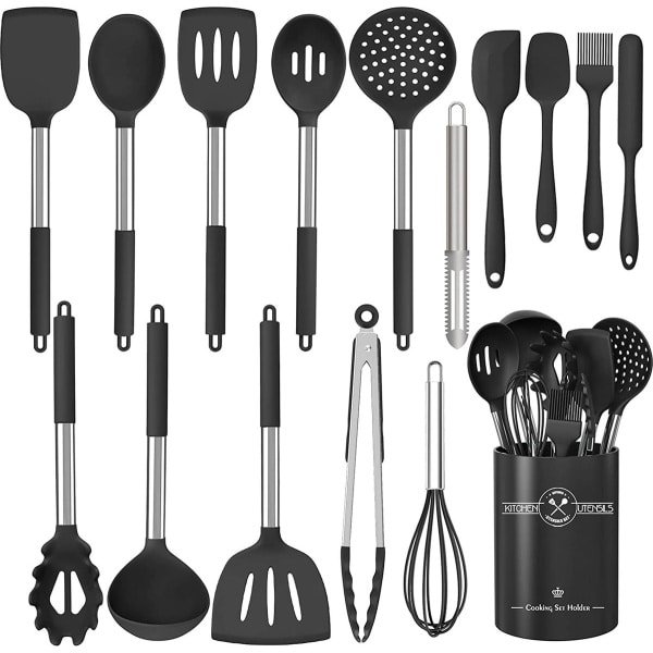 16 STKS Siliconen Keukengerei, Hittebestendige gebruiksvoorwerpen Set met premium roestvrijstalen handgrepen voor koken en bakken, niet-stick spatel keuken gadgets kookgerei set
