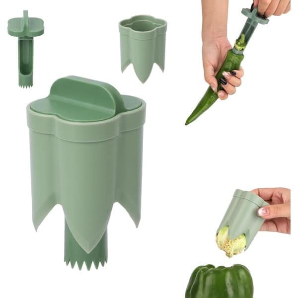 2 in 1 Peper Pitter - Paprika Snijder - Keuken Accessoire voor Thuis en Kamperen - Groente Snijgereedschap