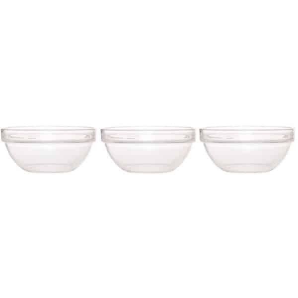 3x Salade schalen/slakommen van glas 26 cm - Schalen en kommen - Keuken accessoires