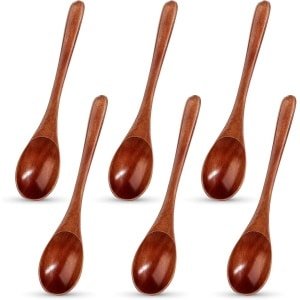 6 Pieces Wooden Spoons Set - Small - 14.8cm - Tablespoon - Dessert Spoon - Soup Ladle - Teaspoon - Honey Spoon - Coffee Spoon - Handmade - Keuken Accessoires - Houten Bestek