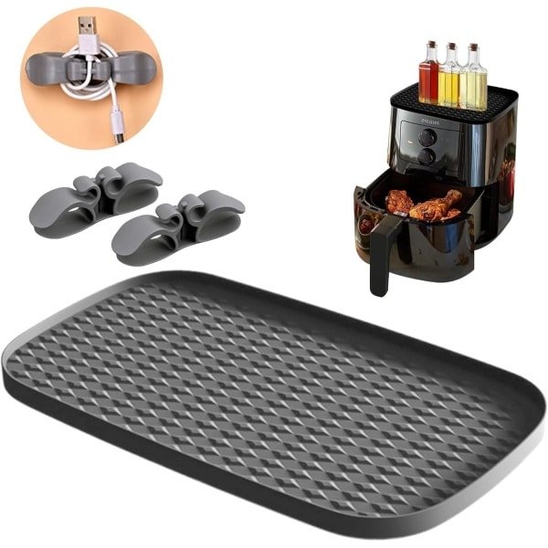 Accessoires voor heteluchtfriteuse - multifunctionele siliconen pad met kabelhouder - opbergrek - siliconen mat - voor kruidenflessen - bestek - keuken gadgets