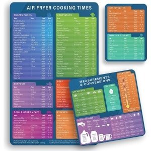 Air Fryer Cooking Guide Magnetische Cheatsheet Set - Airfryer Accessoires (3 Pack), Guide Flip Chart, Snelle referentie voor frituren, Kooktijden Grafiek Keuken Conversies