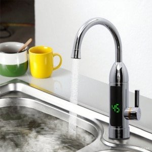 CHIWIN Elektrische Warm Keukenkraan - 3s Instant Kraan met Temperatuurdisplay - Mengkraan Keuken Wastafel - 360° Flexibele Uitloop - IPX4 Veiligheidsdesign - Water- en Energiebesparing - voor Keuken en Badkamer