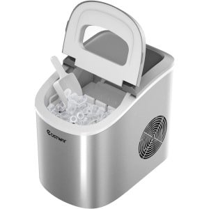 COSTWAY Aanrecht ijsblokjesmachine, 9 kogelblokjes klaar in 6-13 minuten, 12kg/24 uur, 2,2L draagbare elektrische ijsmachine met schep en mandje, 2 ijsblokjes maten beschikbaar, perfect voor thuis, keuken, kantoor, bar (Zilver)