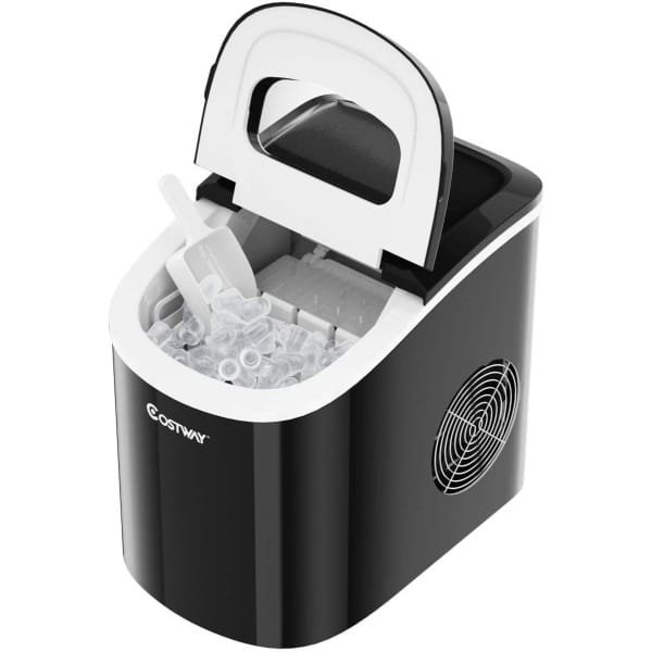 COSTWAY Aanrecht ijsblokjesmachine, 9 kogelblokjes klaar in 6-13 minuten, 12kg/24 uur, 2,2L draagbare elektrische ijsmachine met schep en mandje, 2 ijsblokjes maten beschikbaar, perfect voor thuis, keuken, kantoor, bar (Rood)