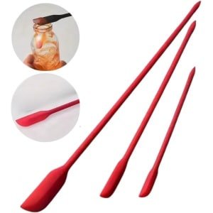 Caimco Mini Spatels - Set Van 3 Spatels in Verschillende Maten - Silicone Spatel - Ook Geschikt Voor Cosmetica en Make-up - Herbruikbaar - Rood - Lange Lepel Schraper - Ideaal Voor Beauty en Keuken - Mini-Siliconen Spatel - Keuken Accessoire
