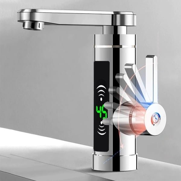 Collox Elektrische kraan - Onmiddelijk warmwaterkraan - Keuken mengkraan - Met temperatuurweergave LED scherm - 3000 W - Temperatuur 25-55 graden - Zilver - 18,5x6,5x20,5 cm