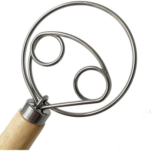 Crrynuo Brooddeeggarde - Roestvrijstalen Deeggarde - Garde met Houten Handvat - Keuken Brooddeegmixer Accessoire (33 cm)
