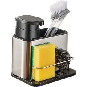 Dooki® Vaatdoekhouder RVS - Keuken Organizers - Keuken accessoires - Keukenorganizers - Aanrecht Organiser - Sponshouder - Gootsteenbakje met zeeppomp- Gootsteenorganizer met afdruipbakje - Zeep Dispenser - Zilver