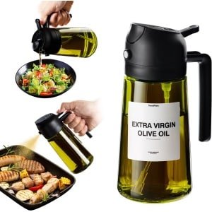 Draagbare blackout olie spray kan, 16oz / 470ml olijfolie dispenser fles, geschikt voor keuken gadgets en lucht pan accessoires - olijfolie spray koken, met sticker - zwart