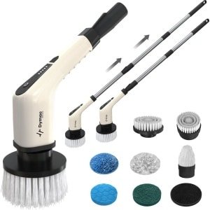 Dymac Spin Schrobber SpinnyScrub - Elektrische Schoonmaakborstel - Schrobborstel voor Badkamer, Keuken en Auto - Verlengbare Steel - 8 Opzetstukken