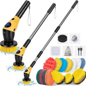 Elektrische Roterende Schoonmaakborstel - Met 17 Opzetborstels - Verstelbare Steel - Draadloos En Waterbestendig - Voor Badkamer - Tegels - Vloeren - Keuken En Auto