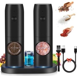 Elektrische zout- en pepermolenset - 2-in-1, USB-oplaadbaar - geschikt voor barbecue en keuken - 2 stuks - zwart - roestvrij staal