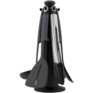Elevate Keukengerei En Keuken Gadgets Set 6 Stuks Met Roterende Houder Ergonomische Siliconen Handgrepen Anti-Aanbak Kop Grijs