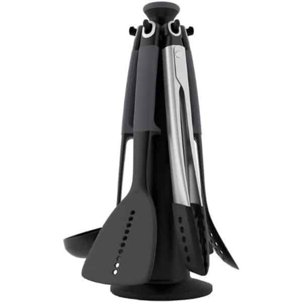 Elevate Keukengerei En Keuken Gadgets Set 6 Stuks Met Roterende Houder Ergonomische Siliconen Handgrepen Anti-Aanbak Kop Grijs