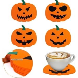 Halloween-onderzetters-onderzetters voor glazen-12 stuks halloweenonderzetters - Antislip oranje onderzetters - Hittebestendige herfstonderzetters - Accessoires voor koffiebardecoratie, keuken, eetkamer, feestdagen en seizoensfeestartikelen