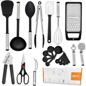 Keukengerei Set - 23-Delige RVS Kookgerei Gadgets Set - Non-Stick & Hittebestendige Kookaccessoires Voor Thuis Koken - Inclusief Essentiële Tools Voor Anti-Aanbak Pannen - Zwart