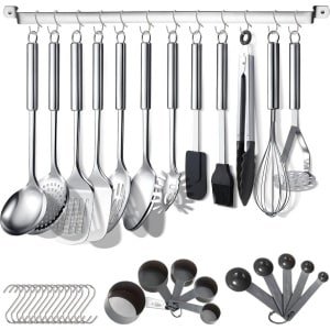 Keukengerei Set 38 Stuks, Roestvrij Staal Kookgerei Set, Keuken Gadgets, Met houder en haken om keukengerei op te hangen, Vaatwasserbestending