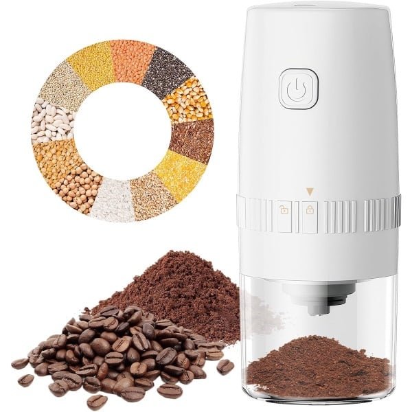 Koffiemolen-koffiemolen electrisch-kruidenmolen-elektrische koffiemolen - Draagbare zout- en pepermolen - Instelbare grofheid, Automatische USB oplaadbare koffiemolen voor keuken, grill en restaurant - Wit - 19x8 cm