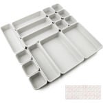 Lade-inzetstukken, 16 stuks, scheidingssysteem, kruidenorganizer, lade, scheider, badkamerorganizer, dozenset met siliconen antislipkom, Hemness, commode, keuken, bureau, accessoires (lichtgrijs)