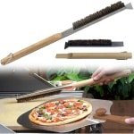 Pizza Borstel, Met houten handvat stalen schraper, Messing Borstel Pizza Kachel Accessoires Barbecue Borstel, Pizza Kachel Pizza Gummier, Geschikt Voor Keuken En Bakken, Veelzijdig (Stijl 1)