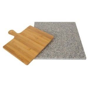 Ruhhy pizzasteen en plank - graniet en bamboe - pizza maken - keuken accessoires