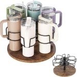 S&Dshopline® Stanley Bekerhouder met houten sokkel, draaibare bekerhouder voor Stanley 100 ml beker, koffiemok, bekerhouder, organizer voor keuken, werkbladen, kast, Stanley Cup accessoires, zwart