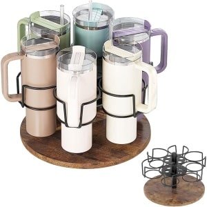 S&Dshopline® Stanley Bekerhouder met houten sokkel, draaibare bekerhouder voor Stanley 100 ml beker, koffiemok, bekerhouder, organizer voor keuken, werkbladen, kast, Stanley Cup accessoires, zwart