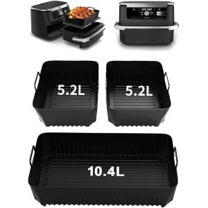 Siliconen luchtfriteuse voering voor Ninja Foodi Flexlade AF500EU / AF500EUCP - grote dubbele airfryer accessoires - inclusief 3 stuks airfryer manden - 1 x 10,4 l + 2 x 5,2 l - keuken gadgets