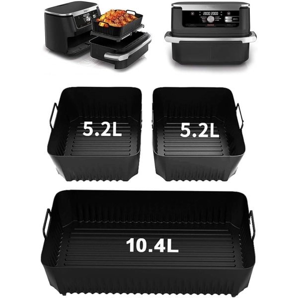 Siliconen luchtfriteuse voering voor Ninja Foodi Flexlade AF500EU / AF500EUCP - grote dubbele airfryer accessoires - inclusief 3 stuks airfryer manden - 1 x 10,4 l + 2 x 5,2 l - keuken gadgets