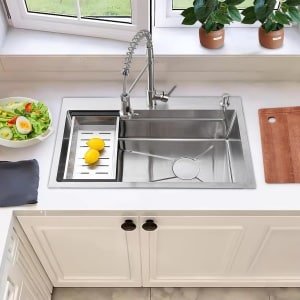 Spoelbak 30 Inch Drop-In Werkstation - RVS Spoelbak met Keukenkraan en Accessoires - Enkele Kom Keuken Sink voor Farmhouse, Keuken en Werkruimte