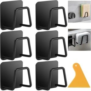 Sponge Holder - 6 Pcs Sponge Holders voor Keuken - Zelfklevende Universele Haak - Keukenaccessoires voor Gootsteen Accessoires (Zwart)