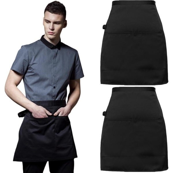 Tabliers de Cuisine - 2 Pieces Chef Tabliers - Tablier Réglable avec Poches - Tabliers de Serveuse Noir - Tablier Cuisson à Domicile - Tabliers pour Cuisine Jardinage Restaurant Cafe - Keuken Accessoires - Kook Gereedschap