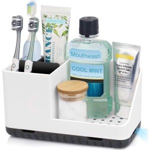 Tandenborstelhouder voor badkamerorganizer, elektrische tandenborstelhouder met afvoergat, uitneembare tandenborstelorganizer voor badkamer, keuken en gezin (wit)
